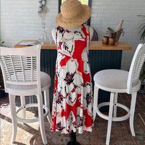The Limited Red, White & Black Floral Slip on Flowy Dress